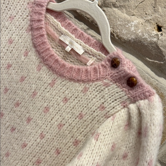 LoveShackFancy Cashmere Pink and White Patterned Women's  Alpaca Sweater - Picture 4 of 10